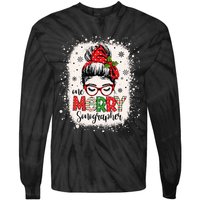 One Merry Sonographer Messy Bun Radiographer Christmas Tie-Dye Long Sleeve Shirt