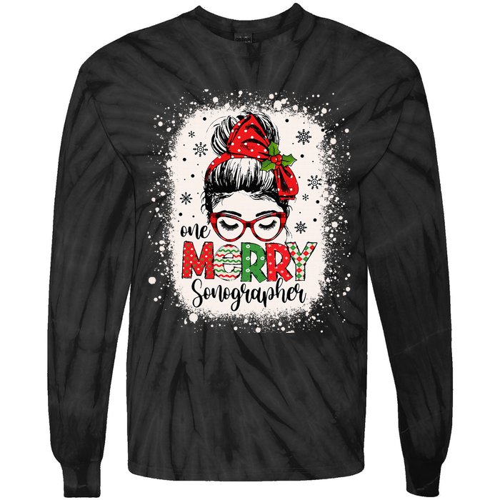 One Merry Sonographer Messy Bun Radiographer Christmas Tie-Dye Long Sleeve Shirt