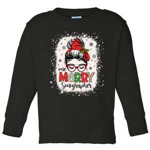 One Merry Sonographer Messy Bun Radiographer Christmas Toddler Long Sleeve Shirt