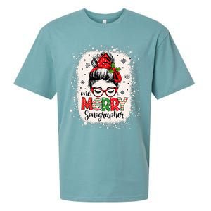 One Merry Sonographer Messy Bun Radiographer Christmas Sueded Cloud Jersey T-Shirt