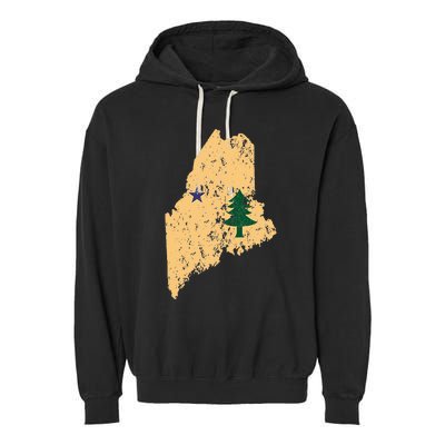 Original Maine State Flag Retro Northern New England Dirigo Garment-Dyed Fleece Hoodie