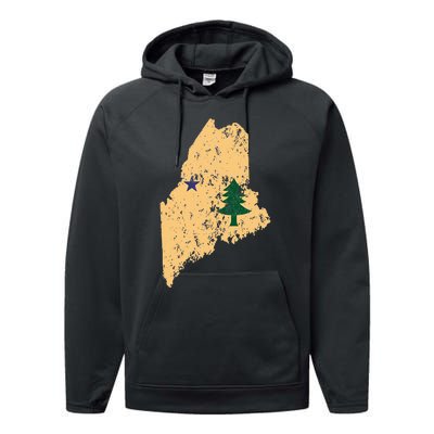 Original Maine State Flag Retro Northern New England Dirigo Performance Fleece Hoodie