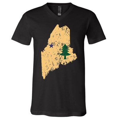 Original Maine State Flag Retro Northern New England Dirigo V-Neck T-Shirt