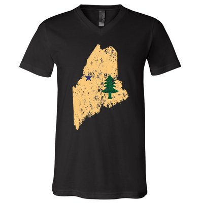 Original Maine State Flag Retro Northern New England Dirigo V-Neck T-Shirt