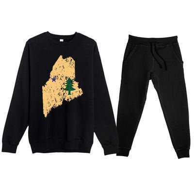 Original Maine State Flag Retro Northern New England Dirigo Premium Crewneck Sweatsuit Set