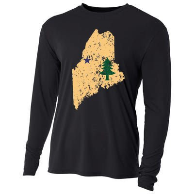 Original Maine State Flag Retro Northern New England Dirigo Cooling Performance Long Sleeve Crew