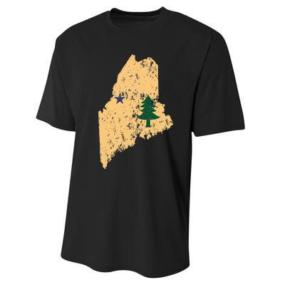 Original Maine State Flag Retro Northern New England Dirigo Performance Sprint T-Shirt