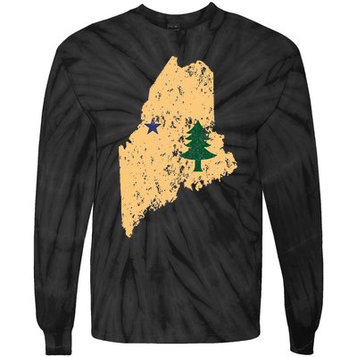 Original Maine State Flag Retro Northern New England Dirigo Tie-Dye Long Sleeve Shirt