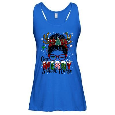 One Merry School Nurse Messy Bun Christmas Love Nurse Life Cool Gift Ladies Essential Flowy Tank