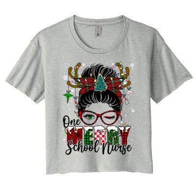 One Merry School Nurse Messy Bun Christmas Love Nurse Life Cool Gift Women's Crop Top Tee