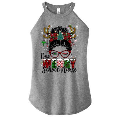 One Merry School Nurse Messy Bun Christmas Love Nurse Life Cool Gift Women’s Perfect Tri Rocker Tank