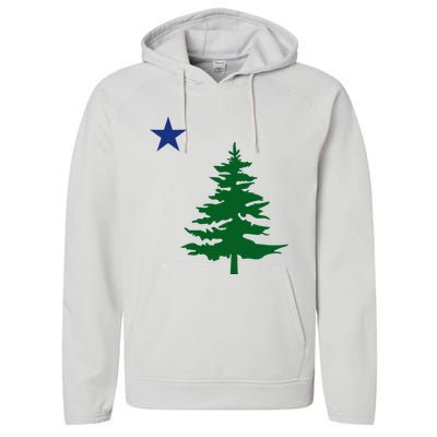 Old Maine State Flag 1901 Pine Tree Star Performance Fleece Hoodie