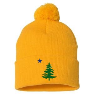 Old Maine State Flag 1901 Pine Tree Star Pom Pom 12in Knit Beanie