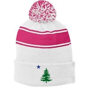 Old Maine State Flag 1901 Pine Tree Star Stripe Pom Pom Beanie