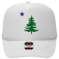 Old Maine State Flag 1901 Pine Tree Star High Crown Mesh Back Trucker Hat