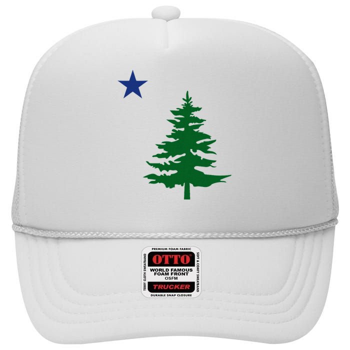 Old Maine State Flag 1901 Pine Tree Star High Crown Mesh Back Trucker Hat