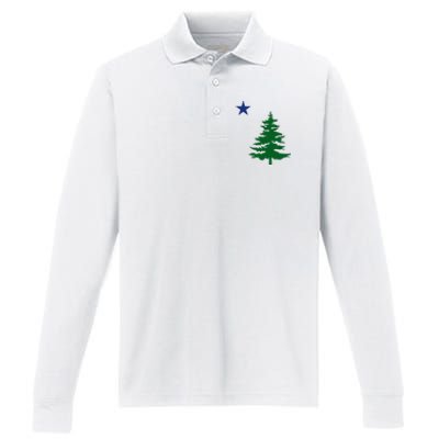 Old Maine State Flag 1901 Pine Tree Star Performance Long Sleeve Polo