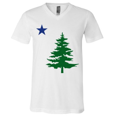 Old Maine State Flag 1901 Pine Tree Star V-Neck T-Shirt