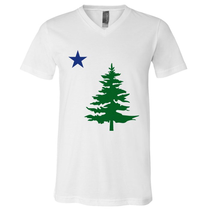 Old Maine State Flag 1901 Pine Tree Star V-Neck T-Shirt