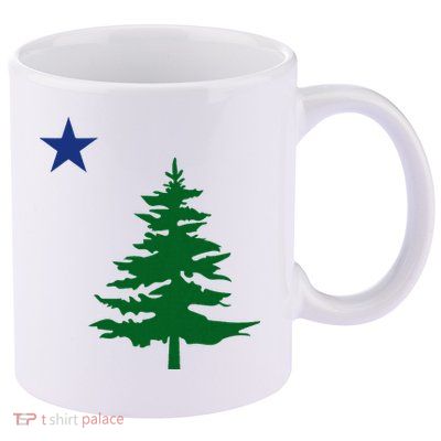 Old Maine State Flag 1901 Pine Tree Star 11oz C Handle Ceramic Mug