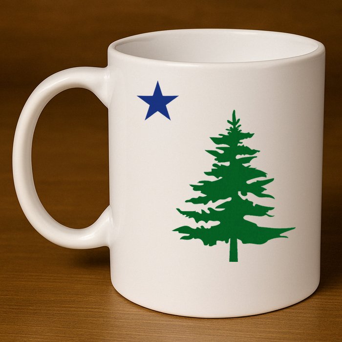 Old Maine State Flag 1901 Pine Tree Star 11oz C Handle Ceramic Mug