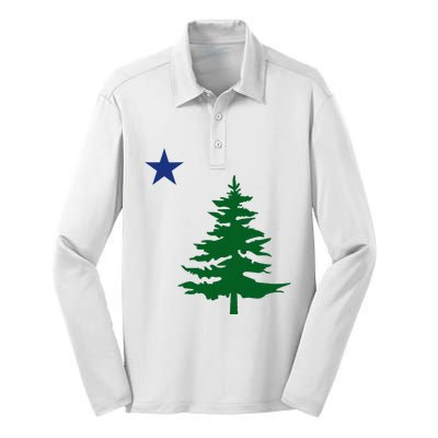 Old Maine State Flag 1901 Pine Tree Star Silk Touch Performance Long Sleeve Polo