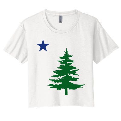 Old Maine State Flag 1901 Pine Tree Star Crop Top