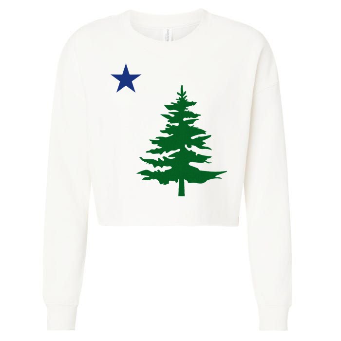 Old Maine State Flag 1901 Pine Tree Star Cropped Pullover Crew