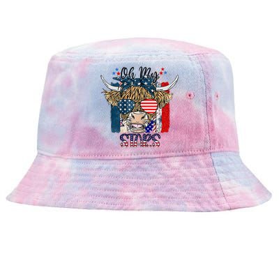 Oh My Stars Cow Highland Cow With 4th July American Flag Cute Gift Tie-Dyed Bucket Hat