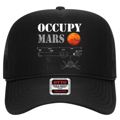 Occupy Mars Starship Rocket High Crown Mesh Back Trucker Hat