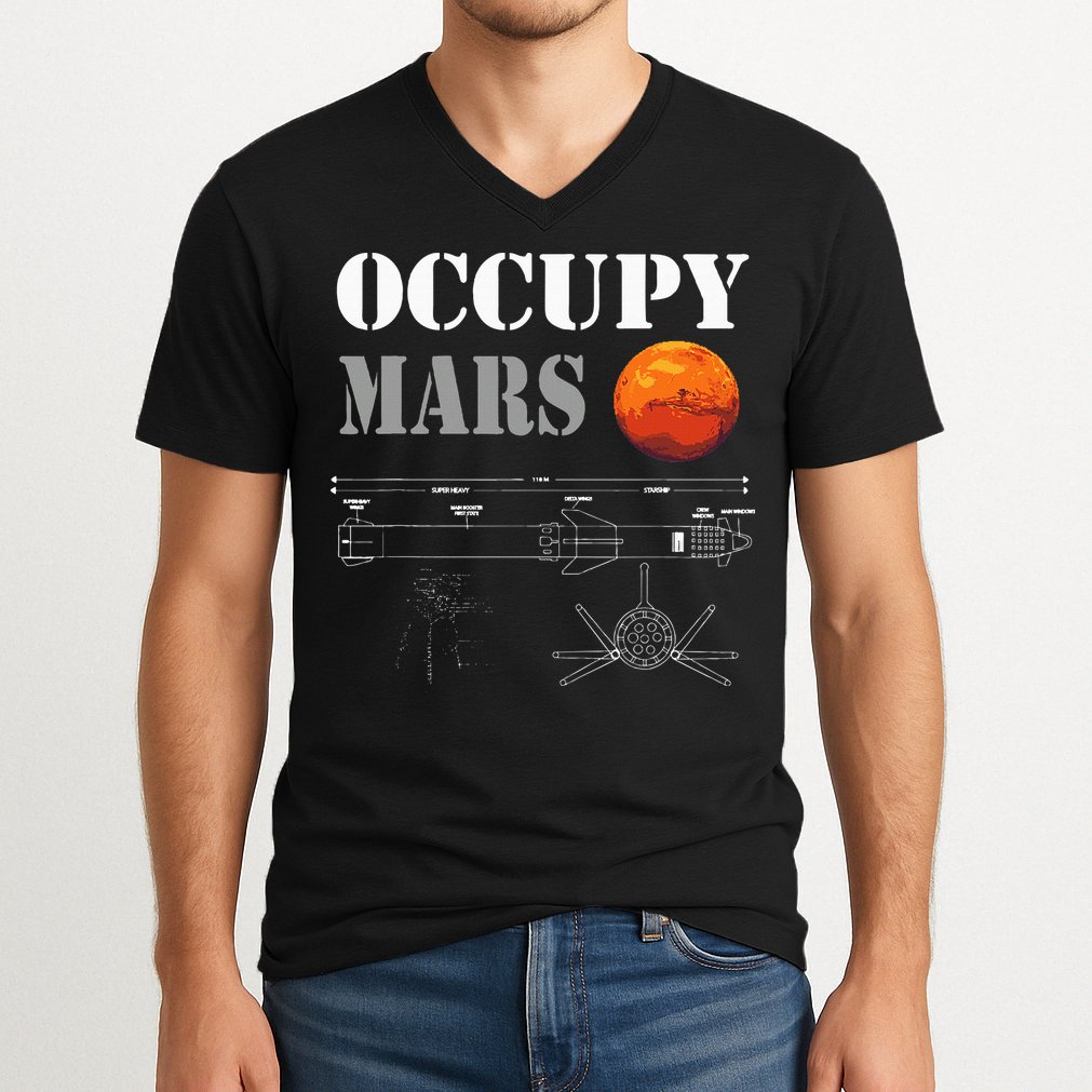 Occupy Mars Starship Rocket V-Neck T-Shirt