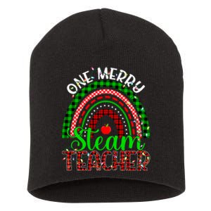 One Merry Steam Teacher Christmas Funny Teacher Rainbow Xmas Short Acrylic Beanie