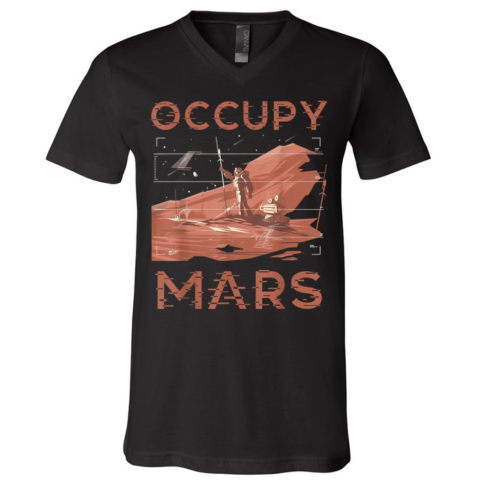 Occupy Mars Shirts Space Exploration Colonize Planet Mars V-Neck T-Shirt