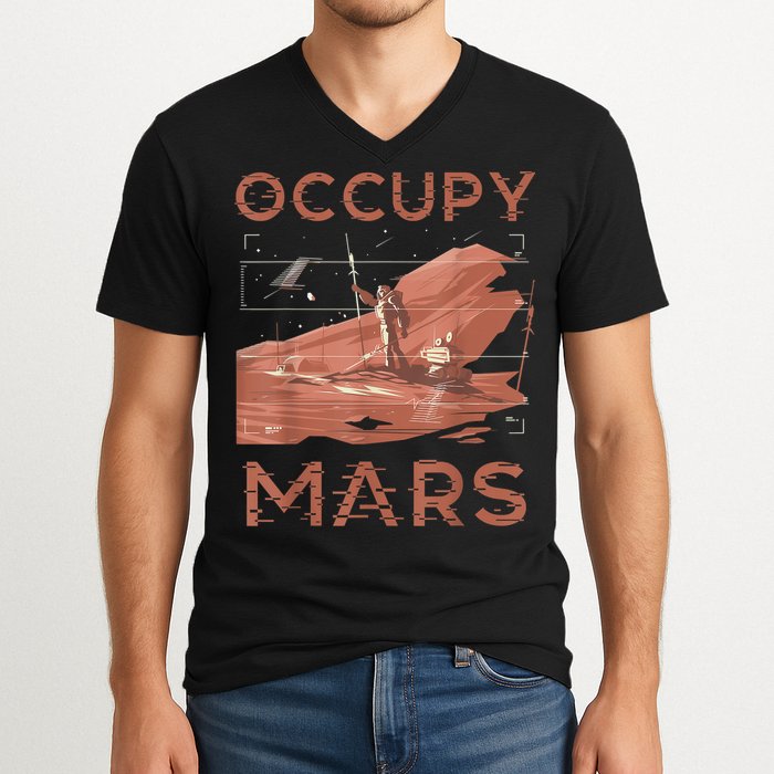 Occupy Mars Shirts Space Exploration Colonize Planet Mars V-Neck T-Shirt
