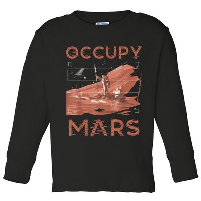 Occupy Mars Shirts Space Exploration Colonize Planet Mars Toddler Long Sleeve Shirt