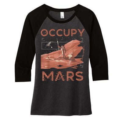 Occupy Mars Shirts Space Exploration Colonize Planet Mars Women's Tri-Blend 3/4-Sleeve Raglan Shirt