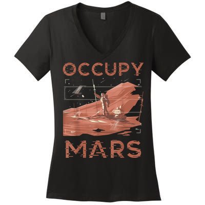 Occupy Mars Shirts Space Exploration Colonize Planet Mars Women's V-Neck T-Shirt