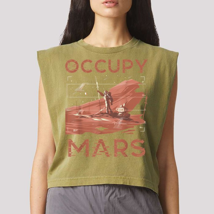 Occupy Mars Shirts Space Exploration Colonize Planet Mars Garment-Dyed Women's Muscle Tee
