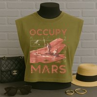 Occupy Mars Shirts Space Exploration Colonize Planet Mars Garment-Dyed Women's Muscle Tee