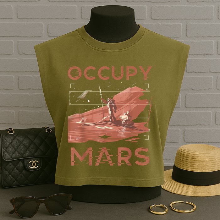 Occupy Mars Shirts Space Exploration Colonize Planet Mars Garment-Dyed Women's Muscle Tee