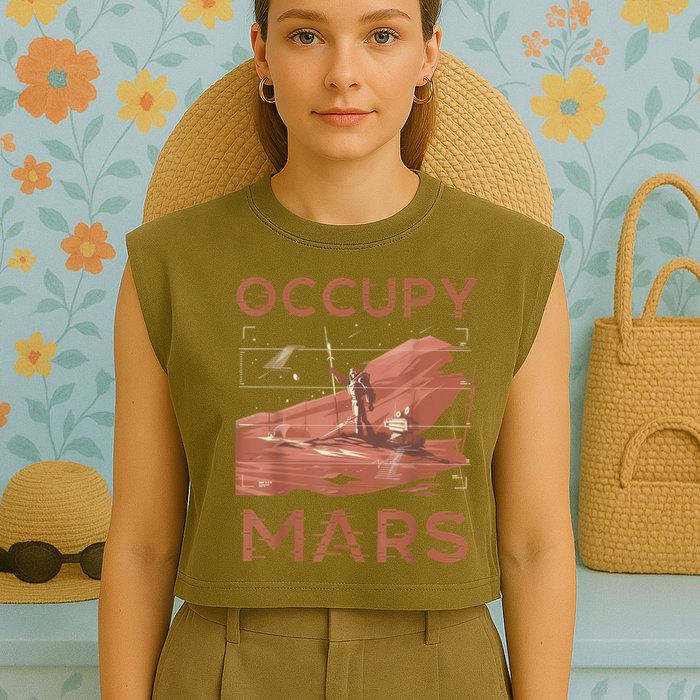 Occupy Mars Shirts Space Exploration Colonize Planet Mars Garment-Dyed Women's Muscle Tee