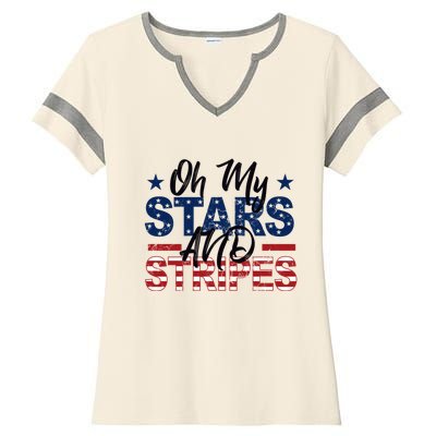 Oh My Stars And Stripes Fourth Of July Gift Ladies Halftime Notch Neck Tee