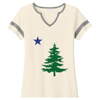 Old Maine State Flag 1901 Pine Tree Star Ladies Halftime Notch Neck Tee