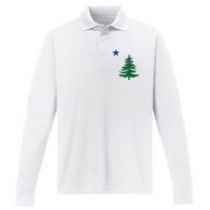 Old Maine State Flag 1901 Pine Tree Star Performance Long Sleeve Polo