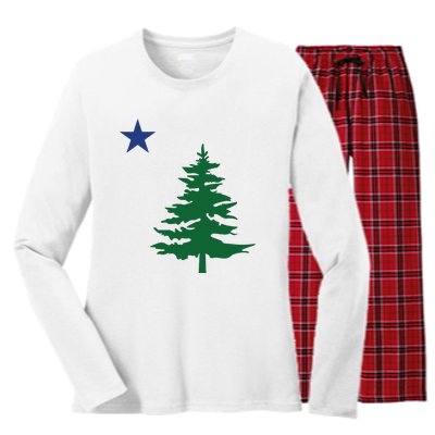 Old Maine State Flag 1901 Pine Tree Star Women's Long Sleeve Flannel Pajama Set 