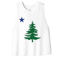 Old Maine State Flag 1901 Pine Tree Star Women's Racerback Cropped Tank