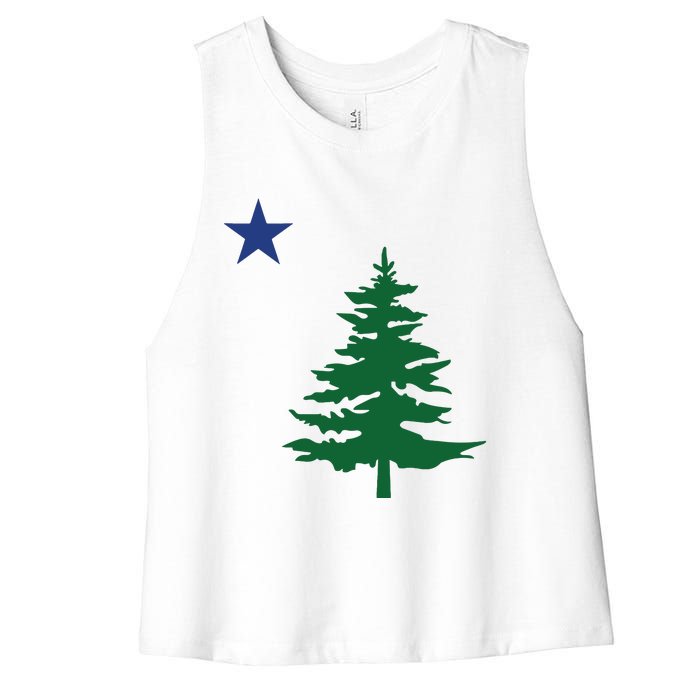 Old Maine State Flag 1901 Pine Tree Star Women's Racerback Cropped Tank