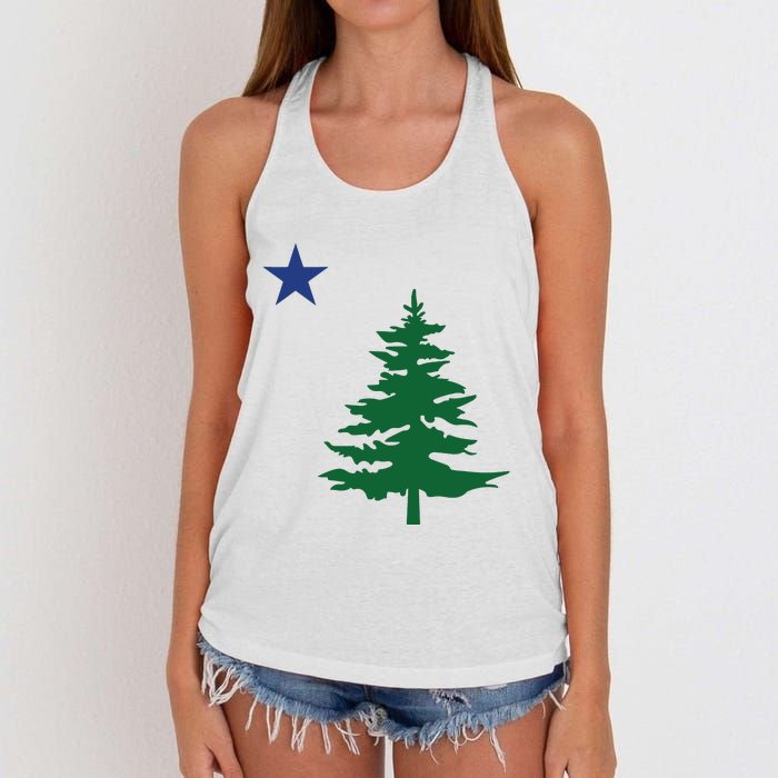 Old Maine State Flag 1901 Pine Tree Star Women's Knotted Racerback Tank