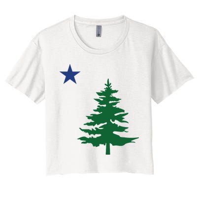 Old Maine State Flag 1901 Pine Tree Star Crop Top