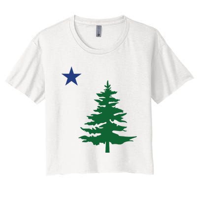 Old Maine State Flag 1901 Pine Tree Star Women's Crop Top Tee